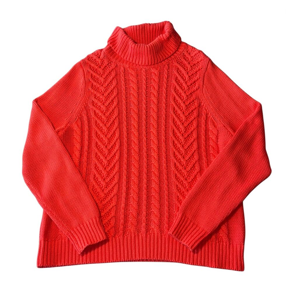 Land's End Drifter Sweater Womens XL Salmon Fisherman Cable Turtleneck Pullover